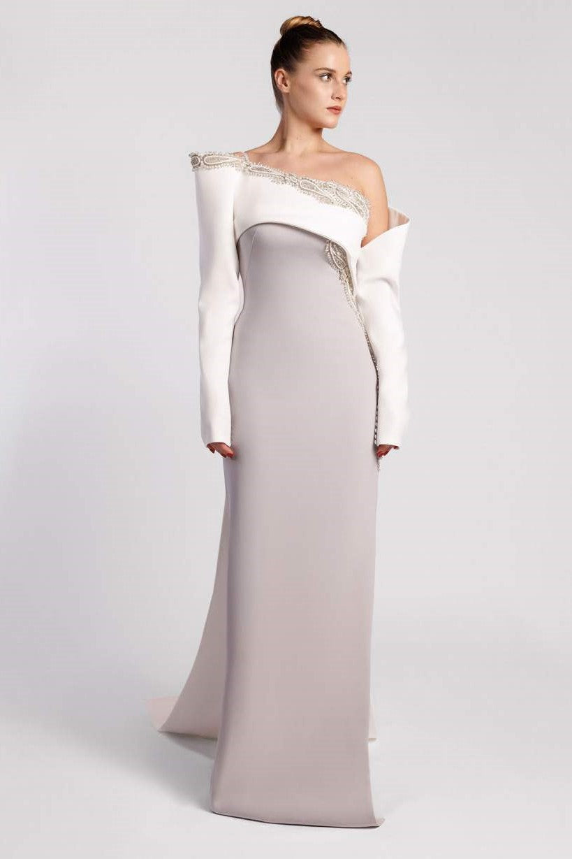 Crepe Off Shoulder Gown