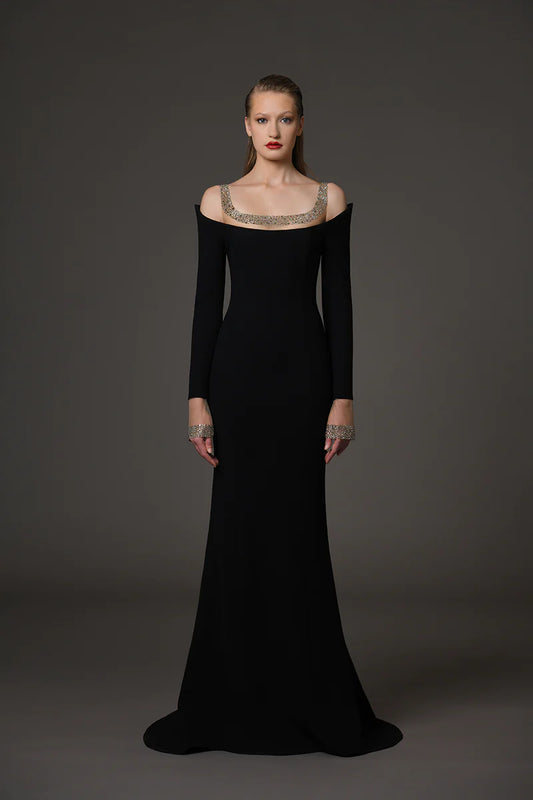 Open Shoulder Embroidered Gown