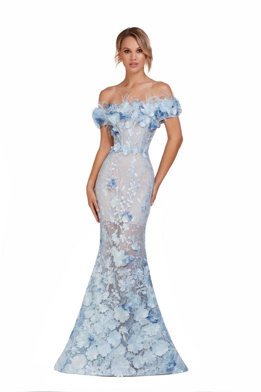 Off Shoulder Embellished Flared Gown