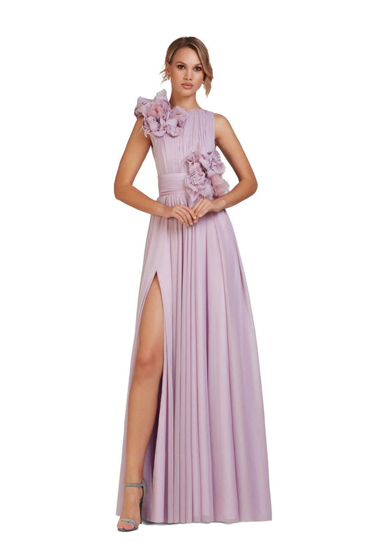 Floral Sleeveless Pleated Gown