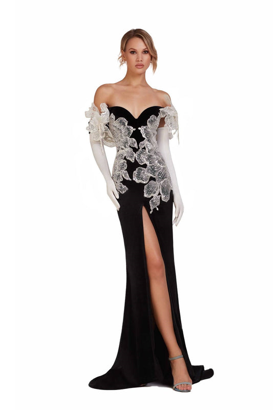 Off Shoulder Gown with Thigh-High Slit
