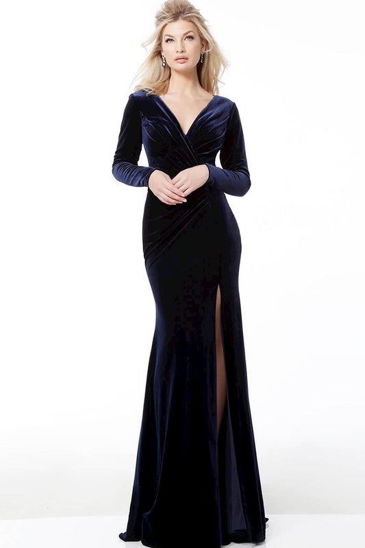 Long Sleeve Velvet Navy Gown