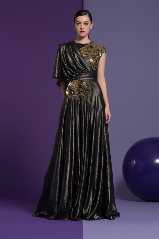 Black Embroidered Ariana Gown