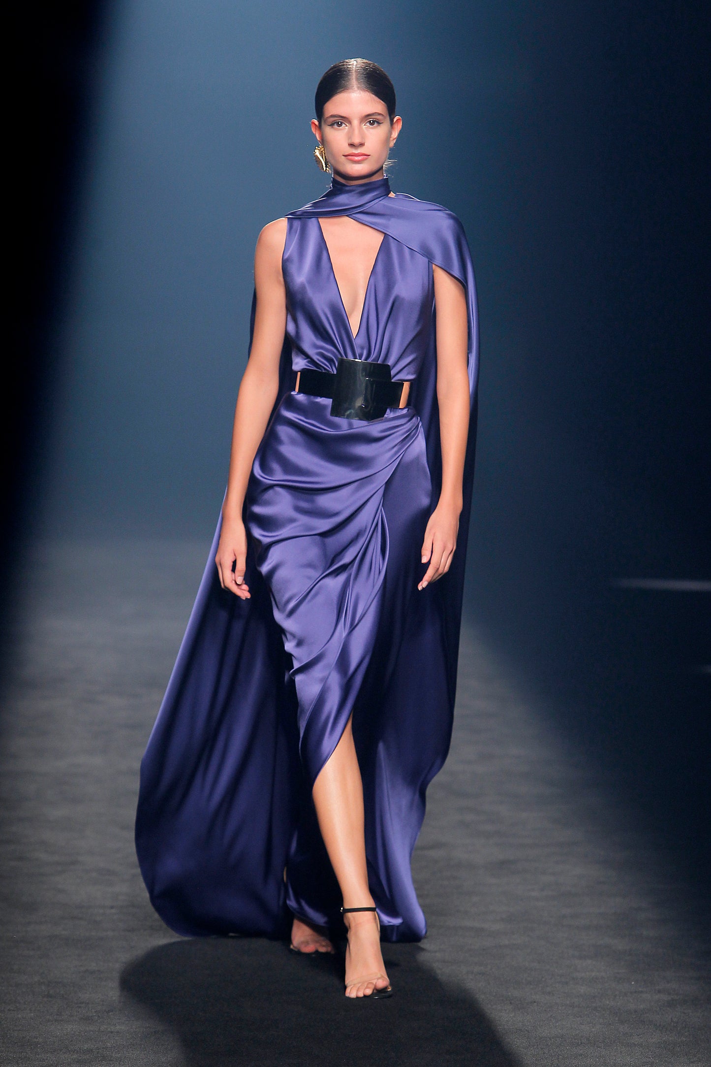 Calvello Sleeveless Slit Gown with Cape