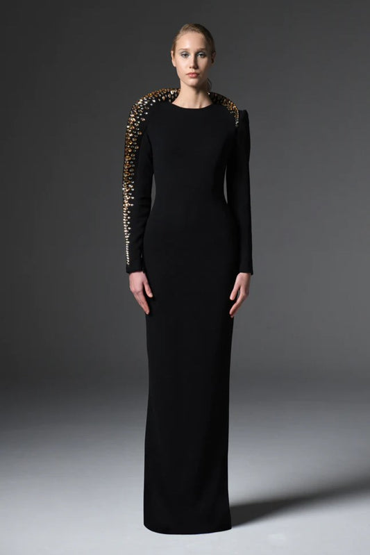 Cr?pe Gown with Embroidered Collar