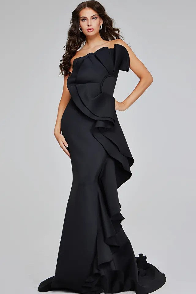 Strapless Cascading Ruffled Gown