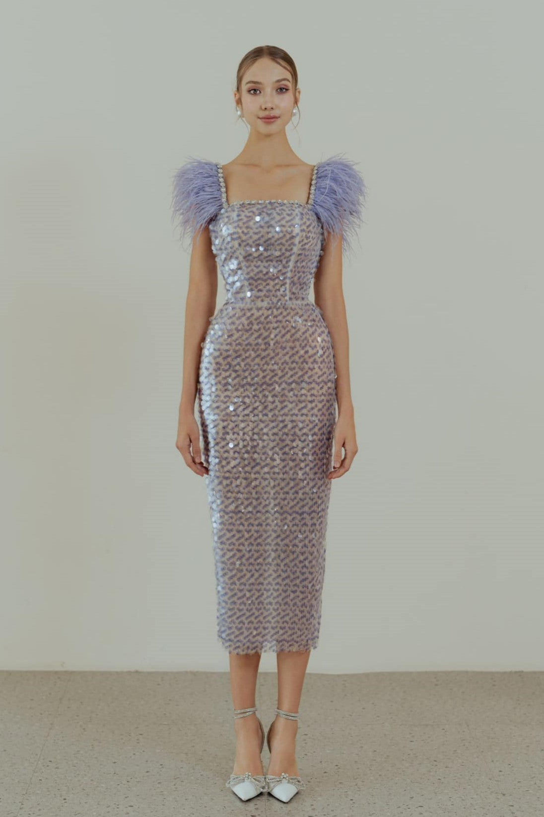 Embellished Feather Sleeved Dress