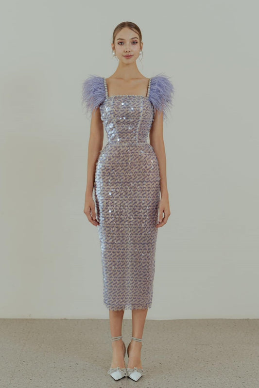 Embellished Feather Sleeved Dress