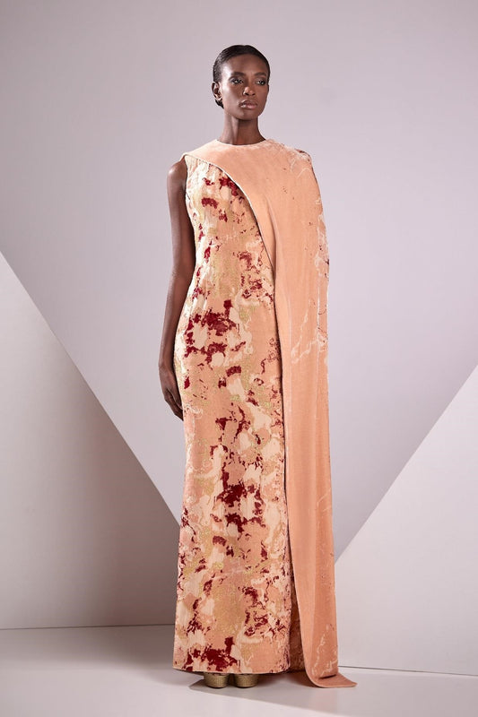Velvet Front Drape Gown