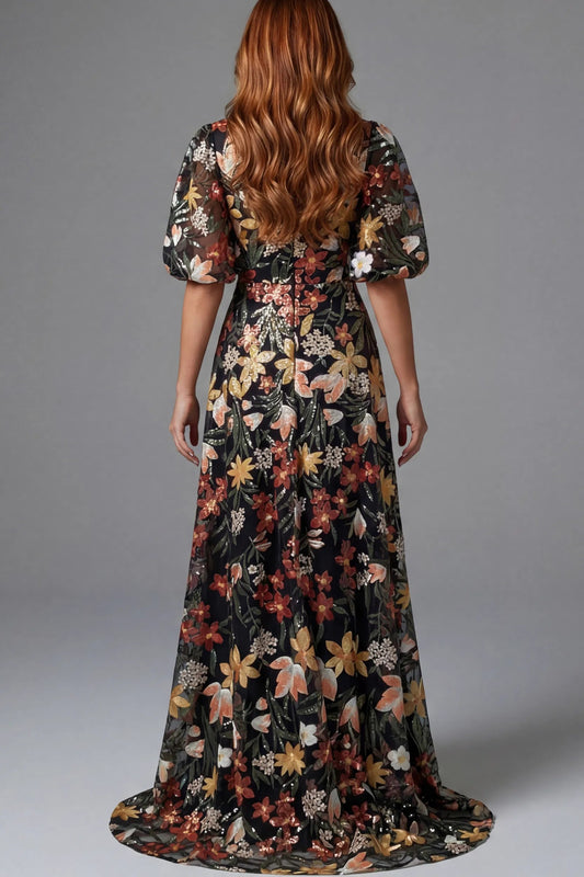 Floral V Neck Gown