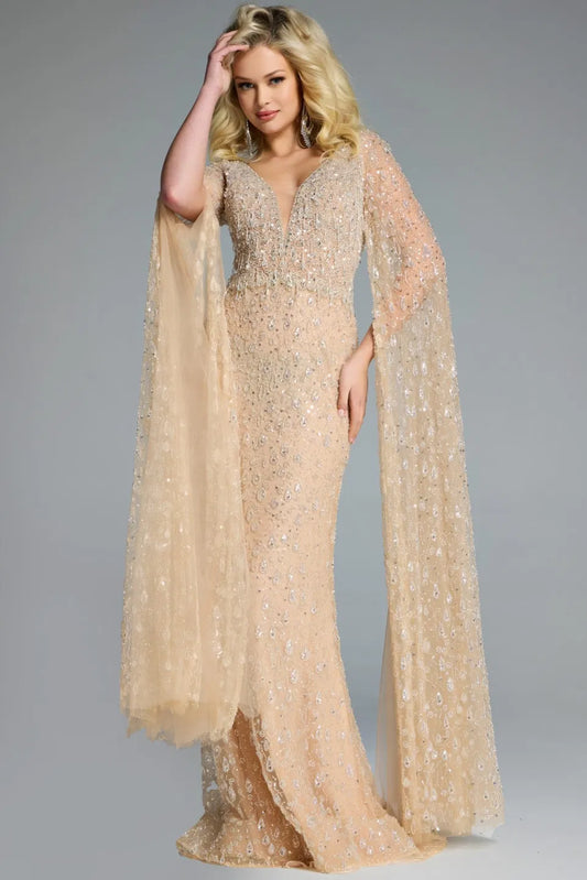 Embellished Cape Sleeve Gown