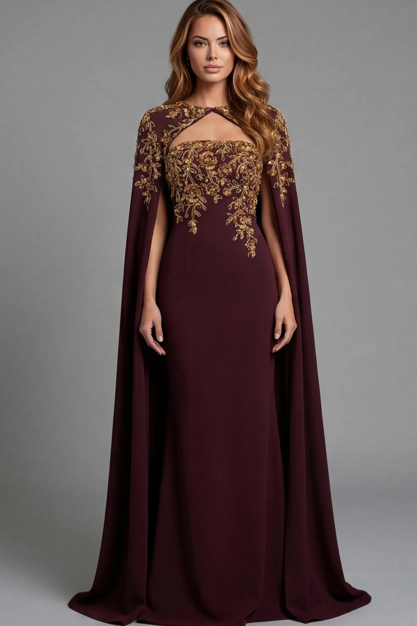 Embroidered Column Gown