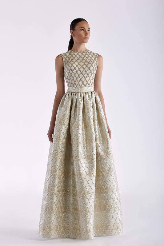 Embroidered Jacquard Gown