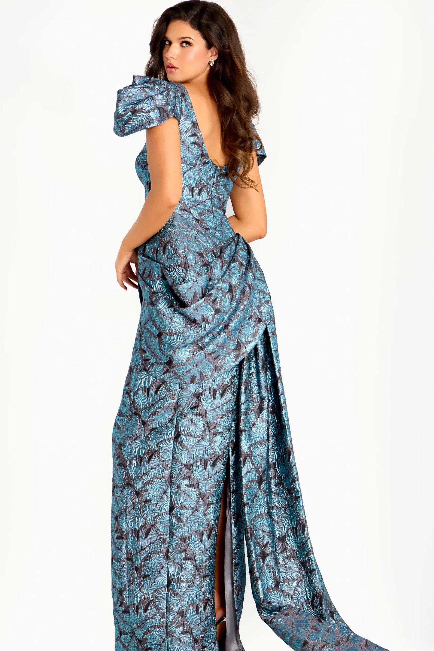 Structured Blue Brocade Gown