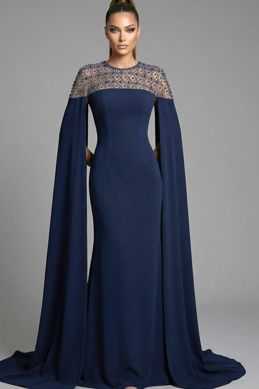 Beaded Illusion Neckline Gown