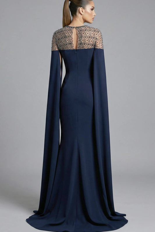 Beaded Illusion Neckline Gown