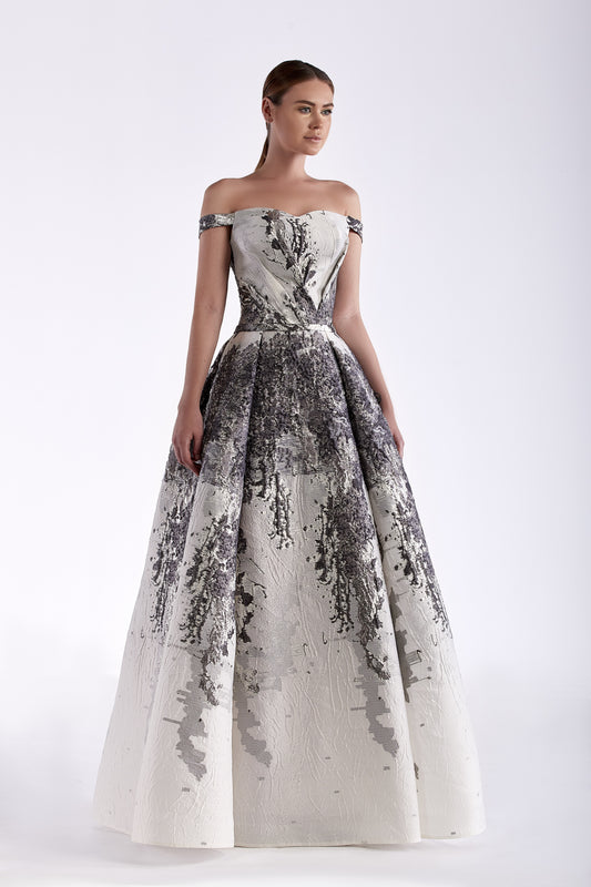 Off Shoulder Jacquard  Gown