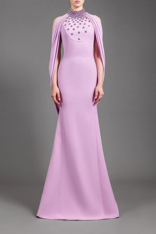 Halter Neck Trumpet Cr?pe Gown