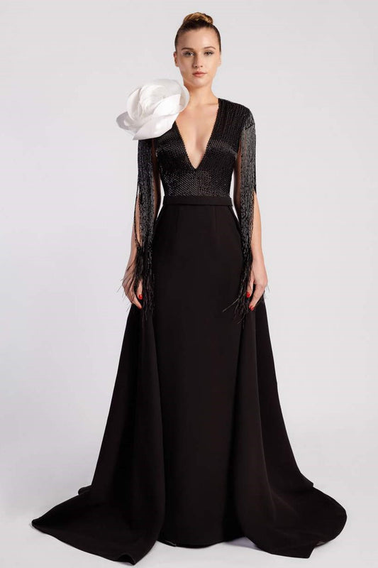 Fitted Column Gown with Overskirt