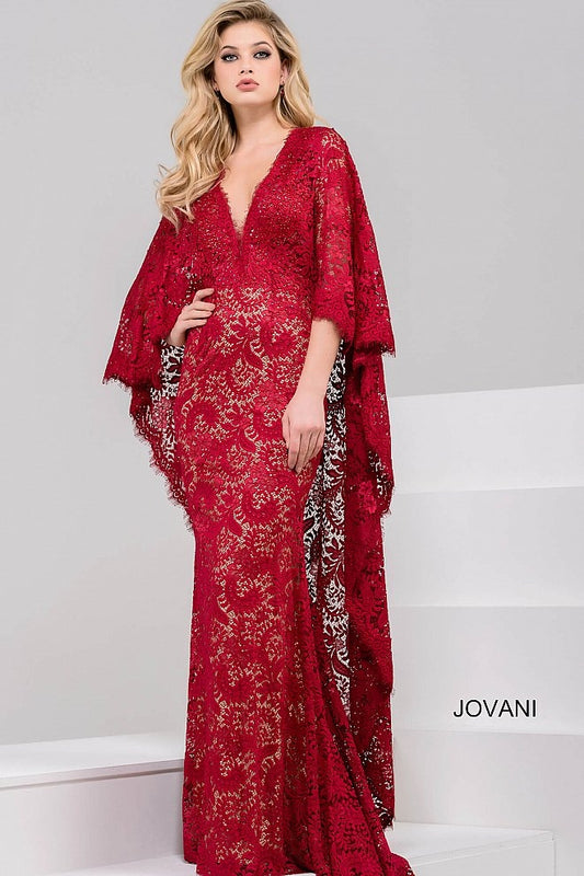 V Neck 3/4 Sleeve Lace Evening Gown