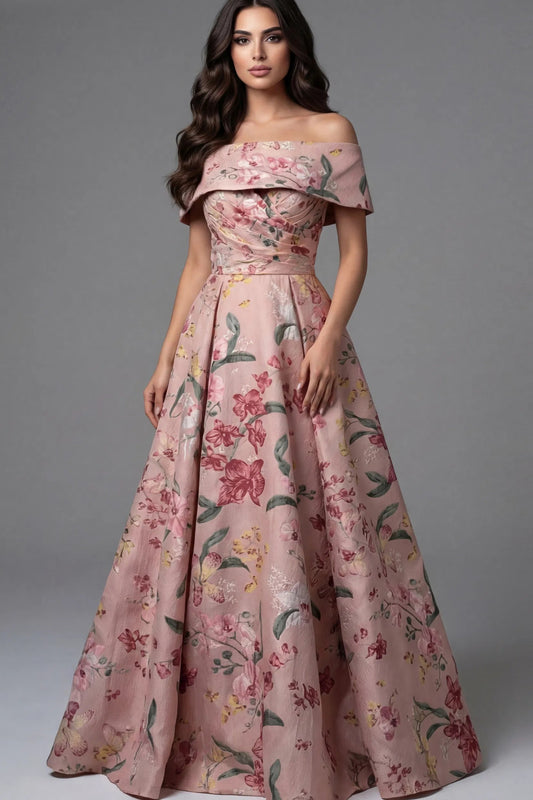 Off Shoulder Floral Ball Gown