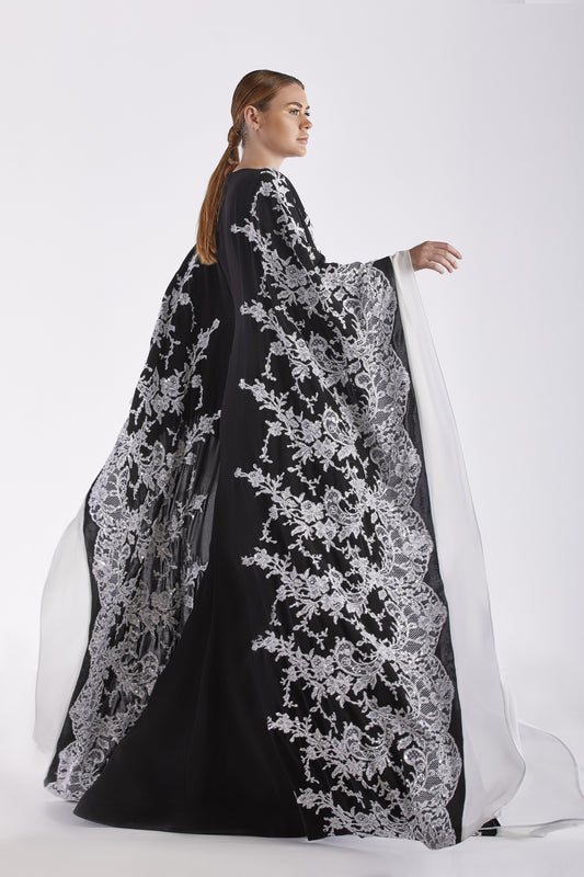 Cape Sleeve Crepe  Gown