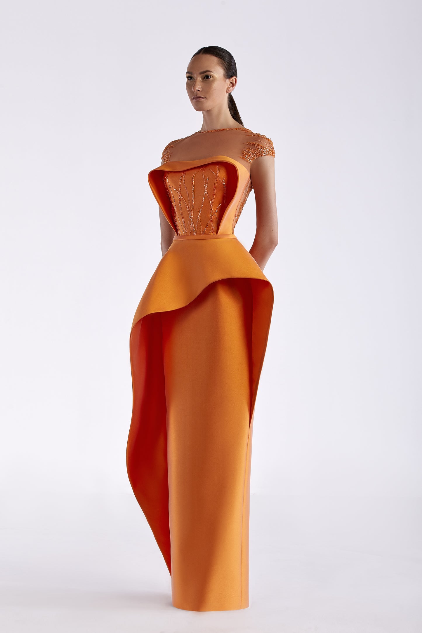 Cap Sleeve Embroidered Faille Gown