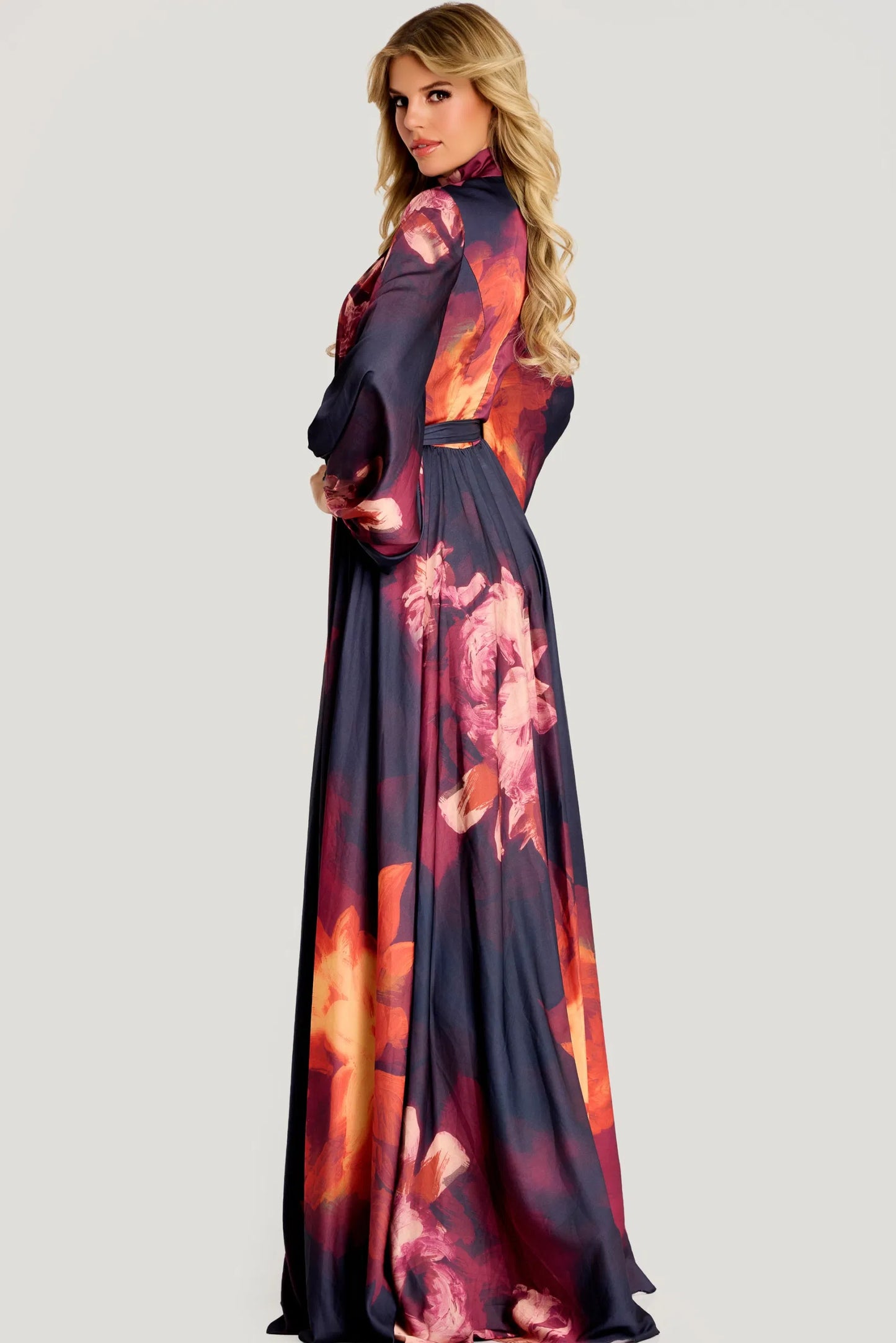 High Neck Floral Chiffon Gown