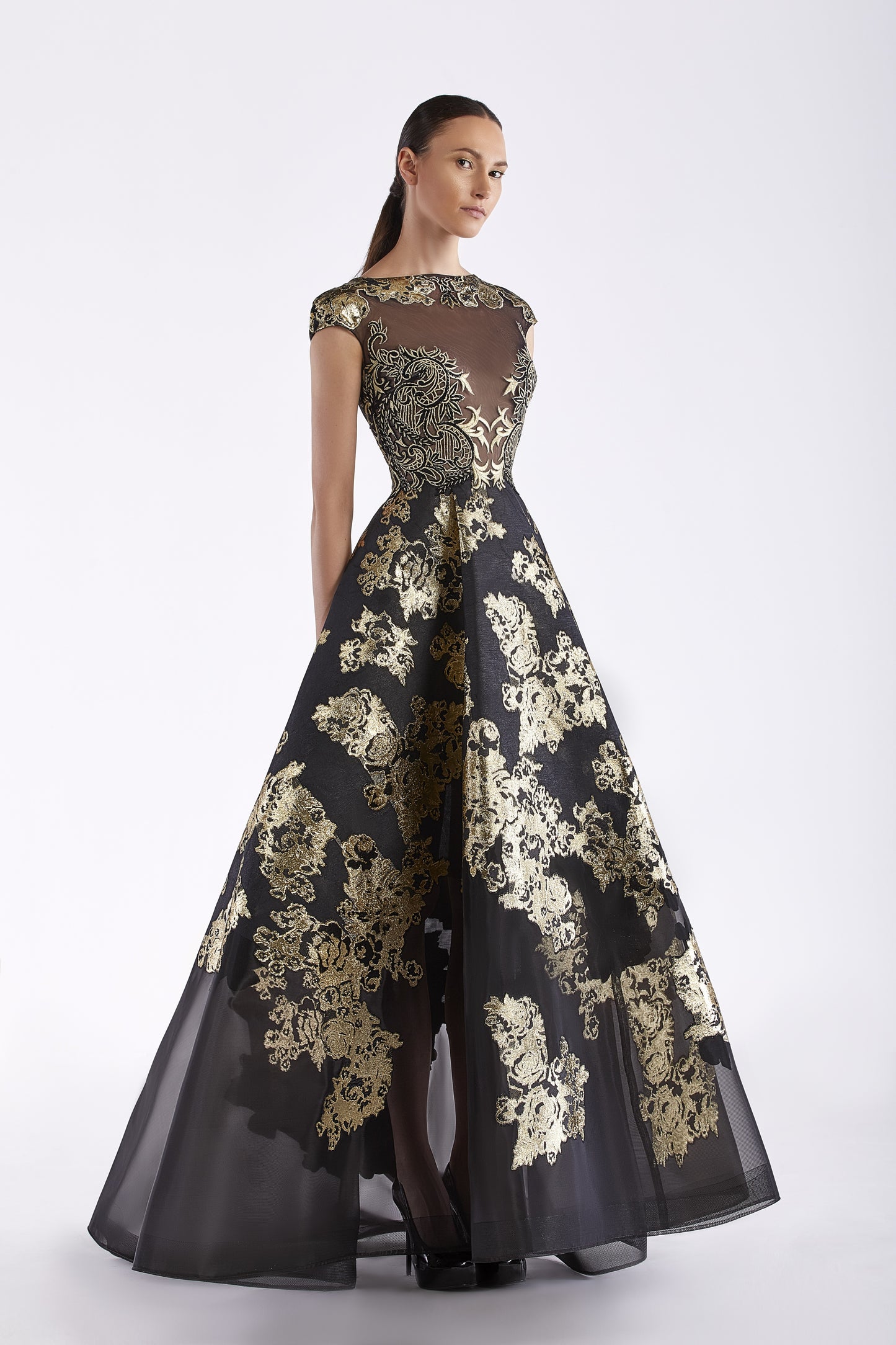Embroidered Organza Gown