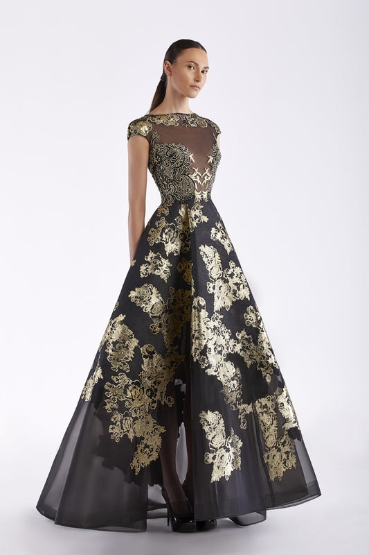 Embroidered Organza Gown