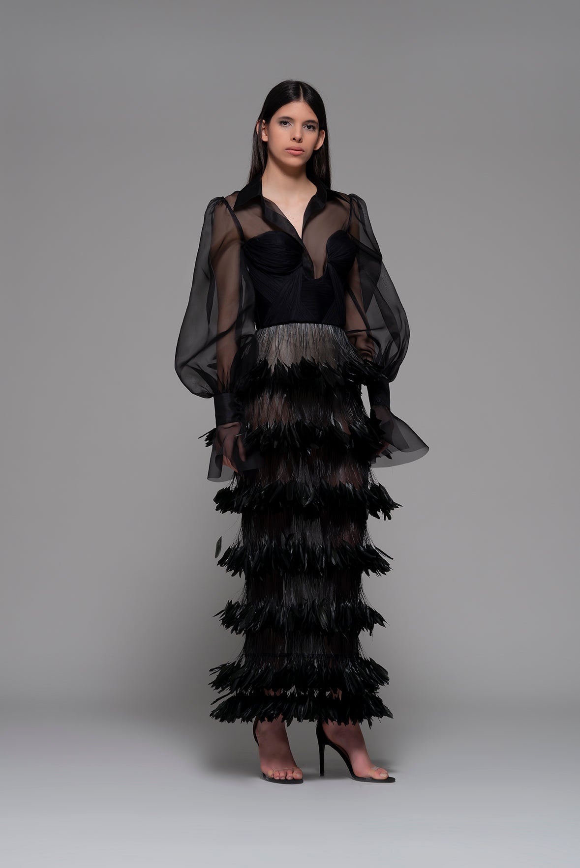 Danta Sheer Top and Feathered Skirt