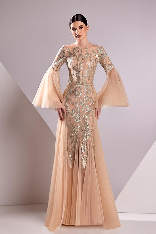 Lace Embroidered Bell Sleeve Gown