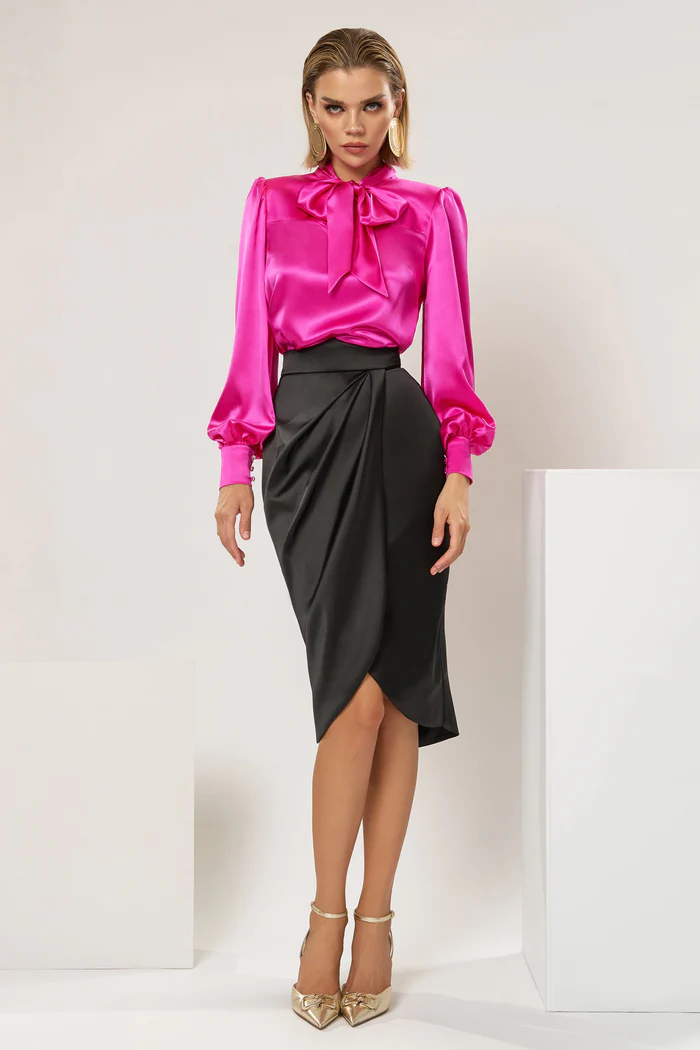 Timeless Silk Blouse with Diamond Blossom Satin Skirt
