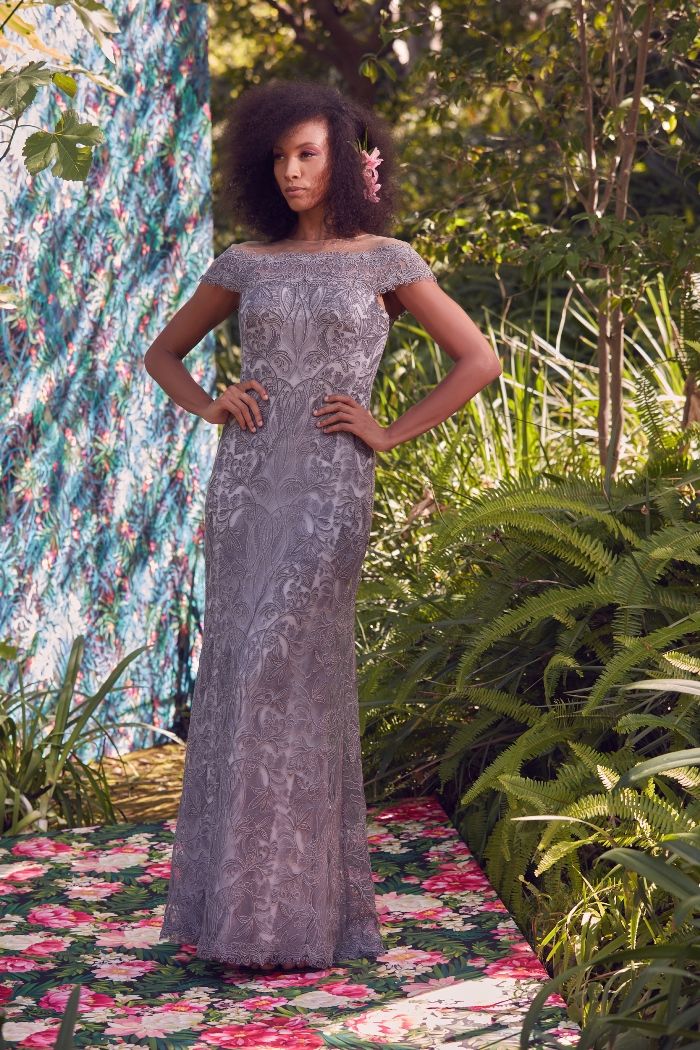 Cap Sleeve Illusion Neck Lace Gown