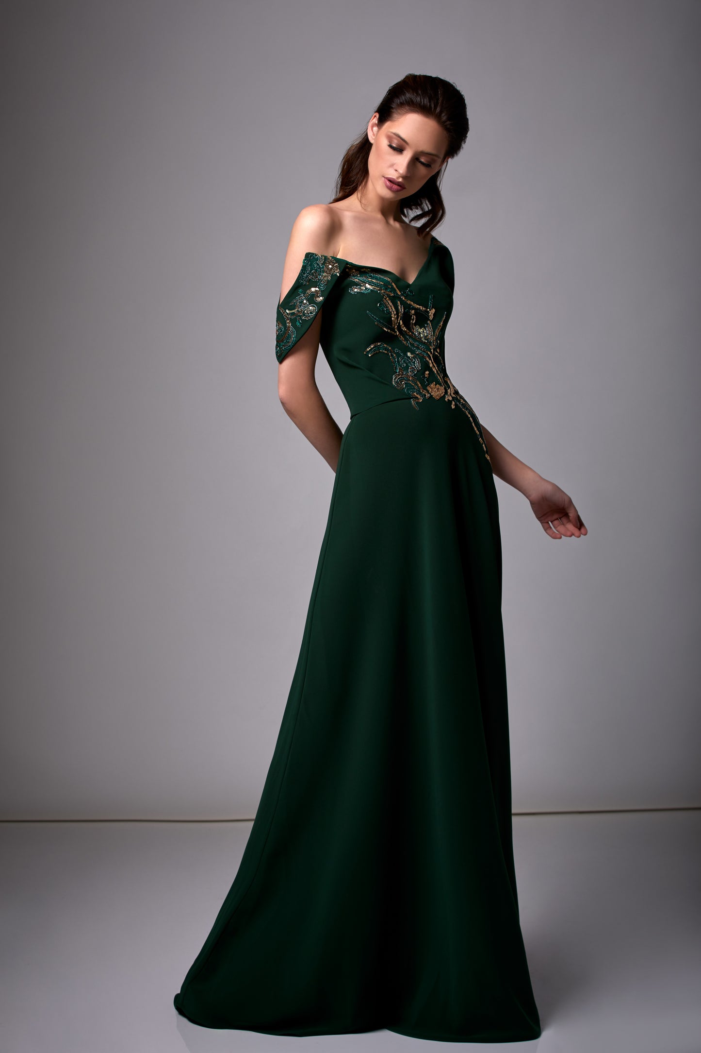 Embroidered Crepe Gown