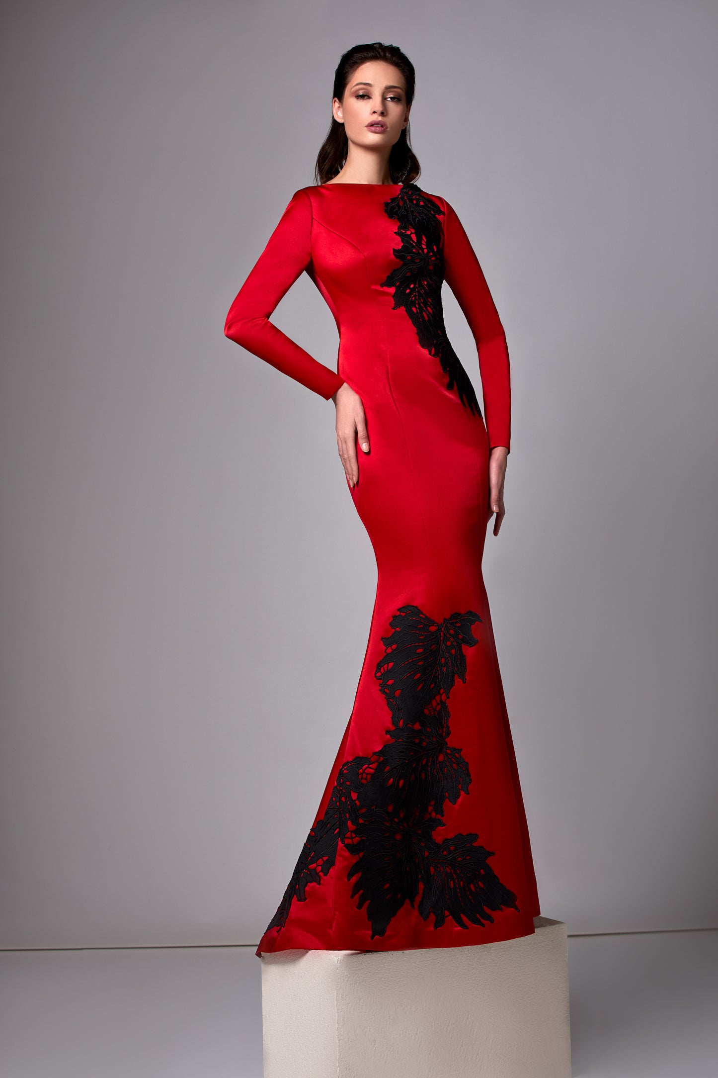 Long Sleeve Trumpet Satin Gown