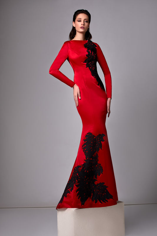 Long Sleeve Trumpet Satin Gown
