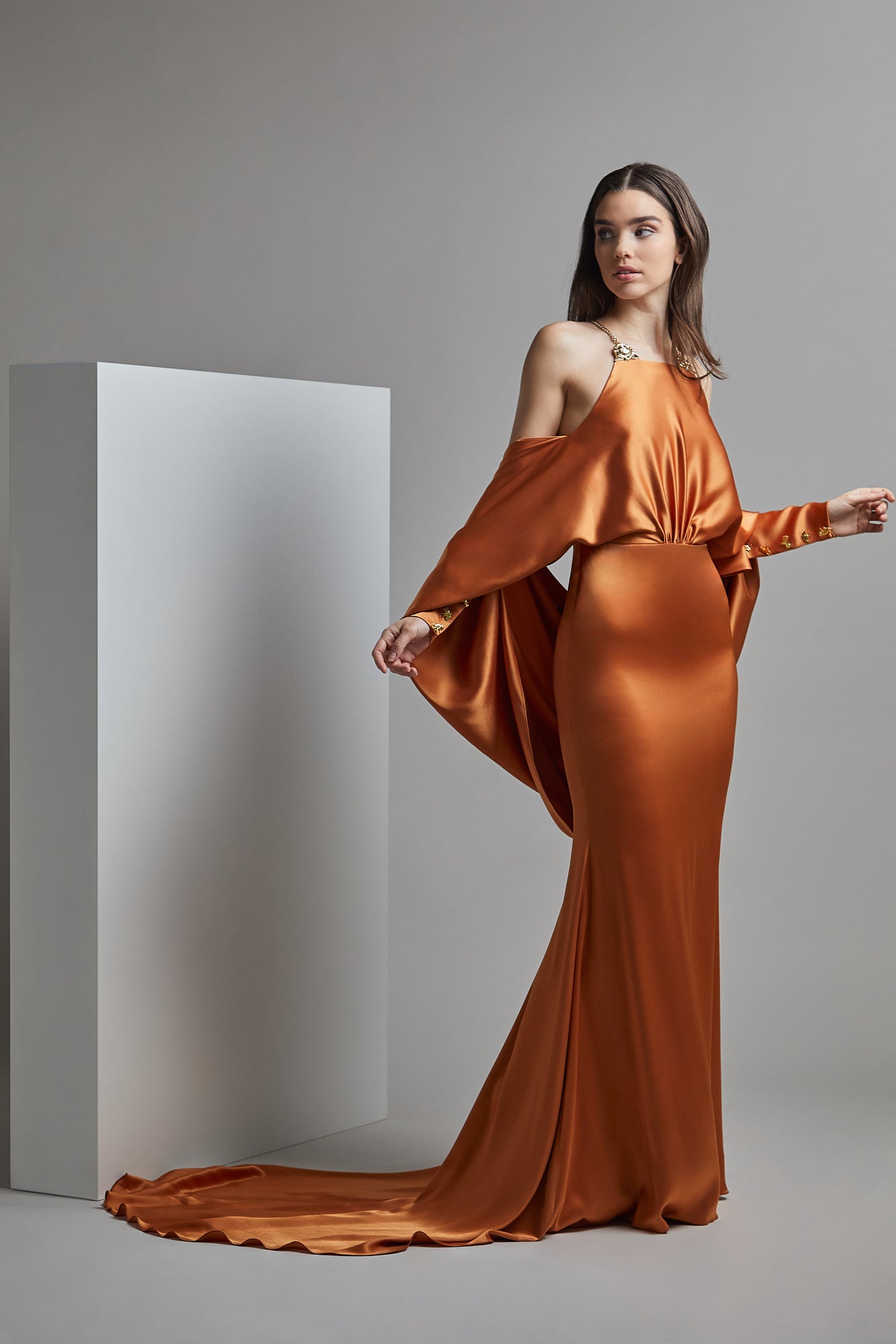 Draped Off-Shoulder JIRO Gown