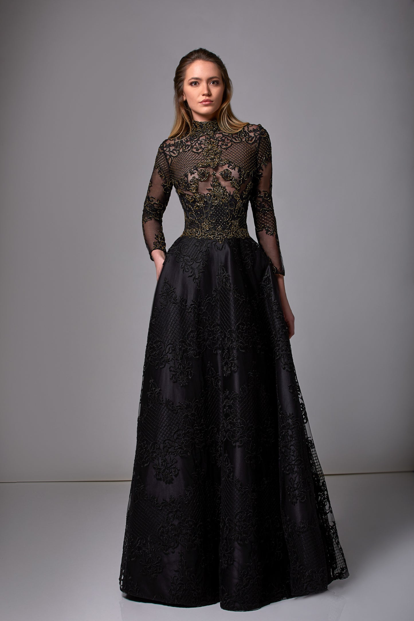 Beaded Lace ? Sleeve Gown