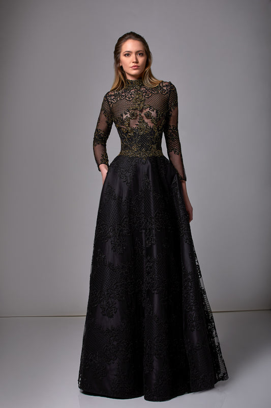 Beaded Lace ? Sleeve Gown