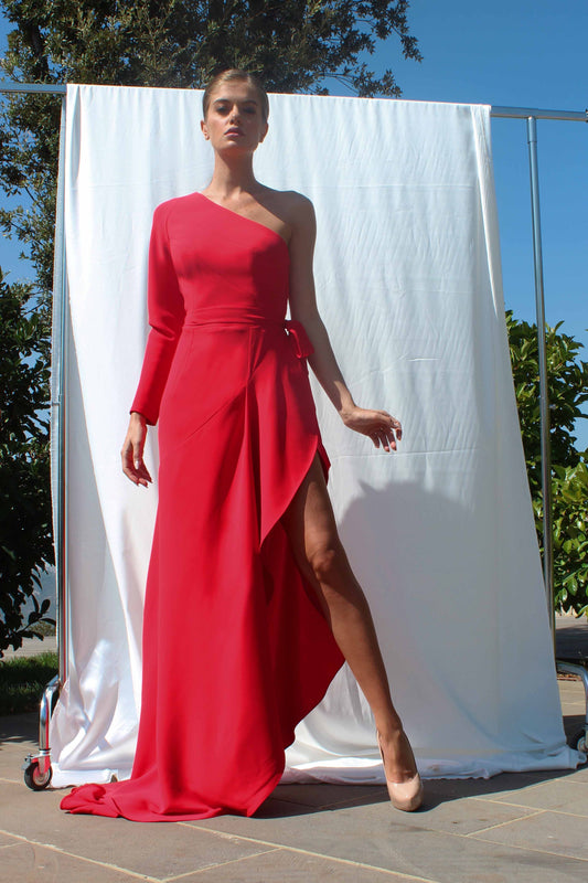 Crepe Wrap Slit Gown