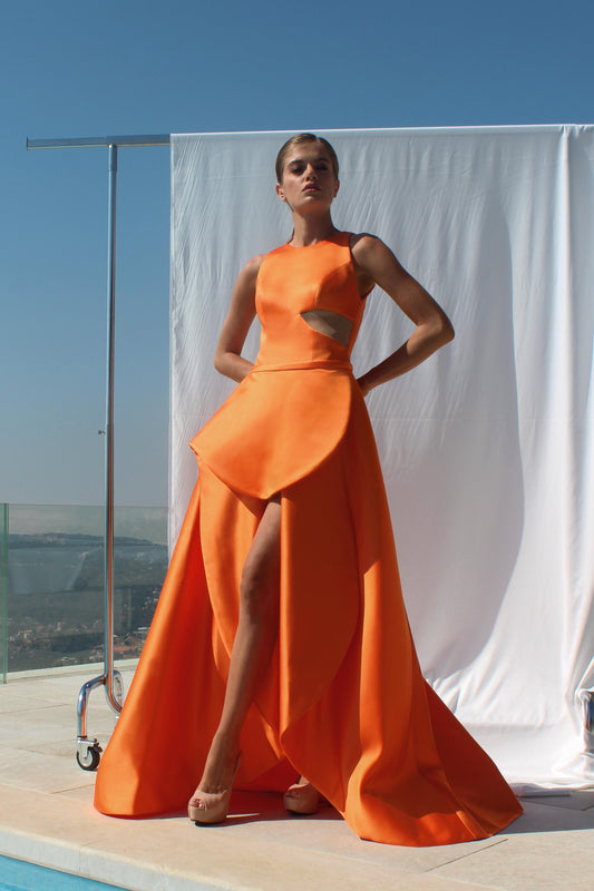 High-Low Faille Gown