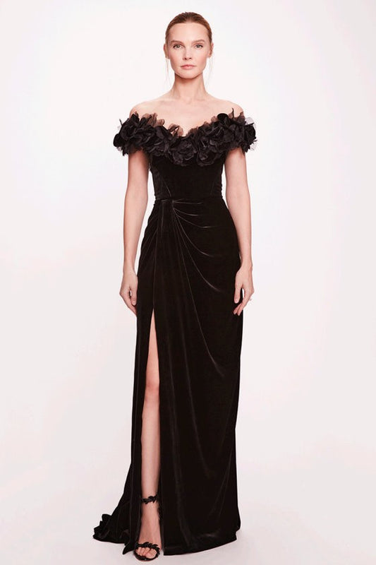 Hand-Draped Stretch Velvet Gown