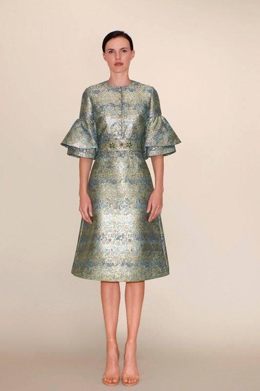 Short Sleeve Jacquard Cocktail Dress