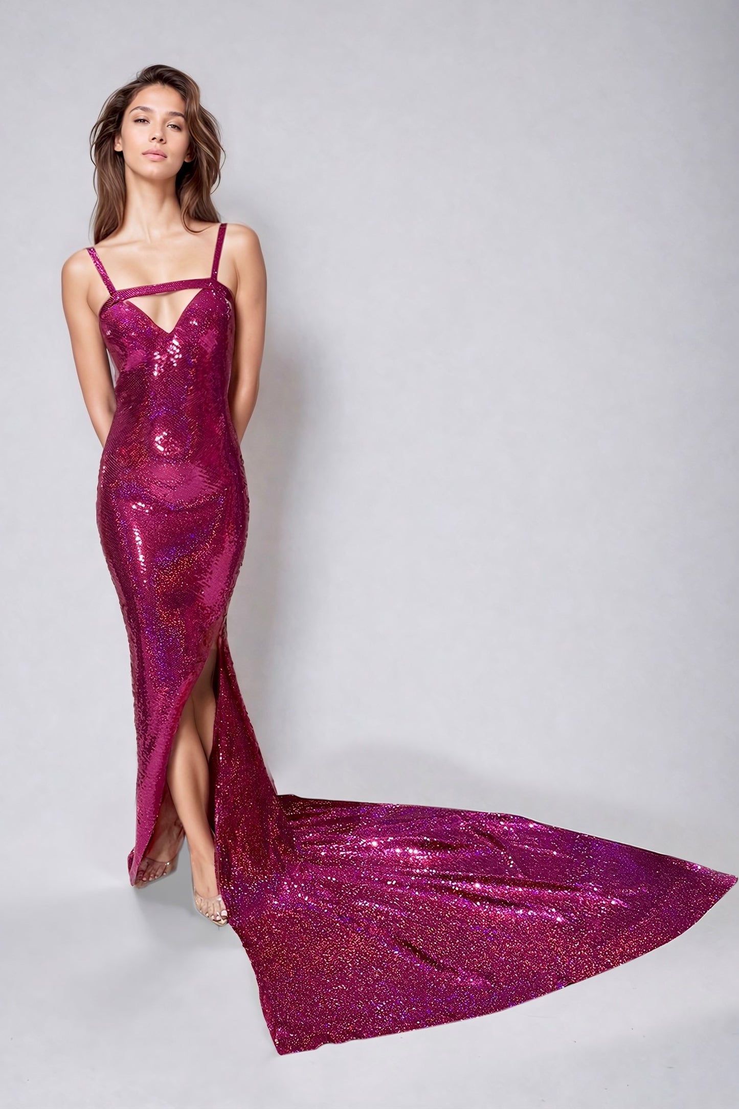 Sleeveless Evening Dress with Sweep