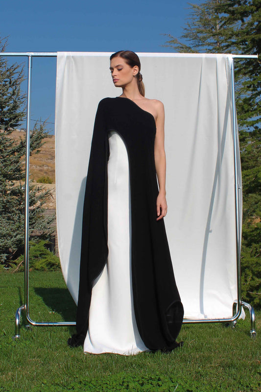 Crepe Marocain Cape Gown