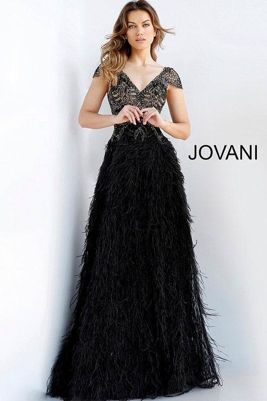 Embellished Cap Sleeve Feather Gown