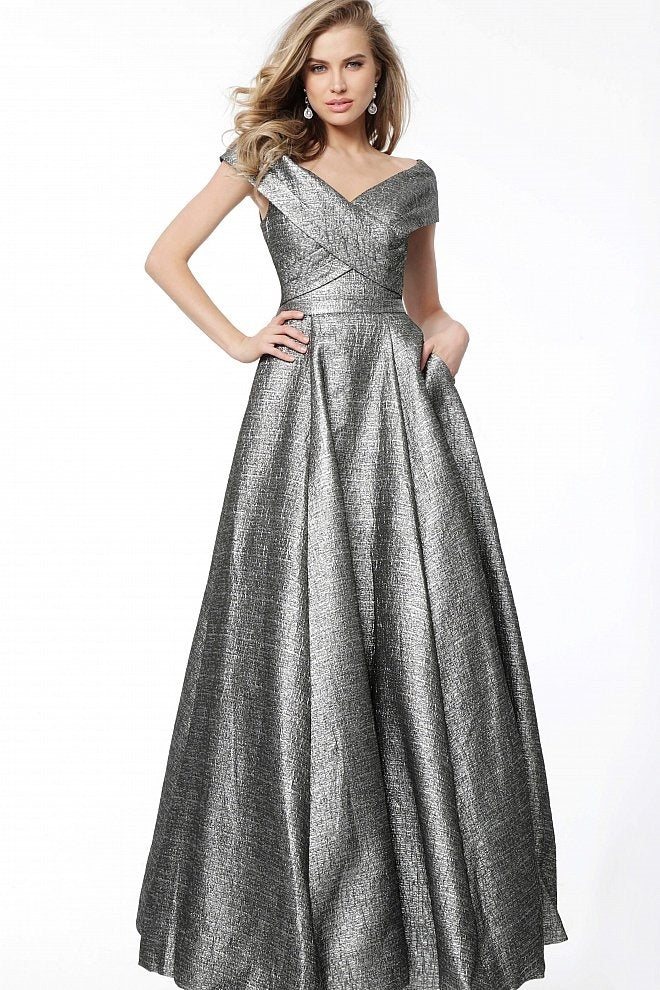 Off Shoulder V Neck Ball Gown