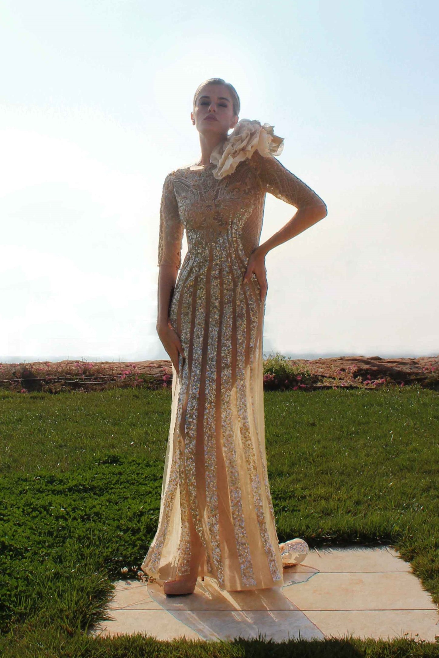 Tulle Beaded Gown