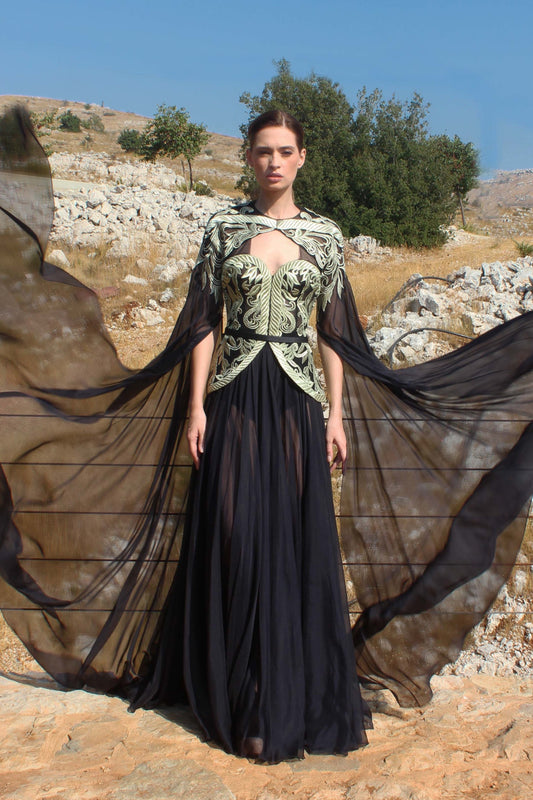 Embroidered Chiffon Gown